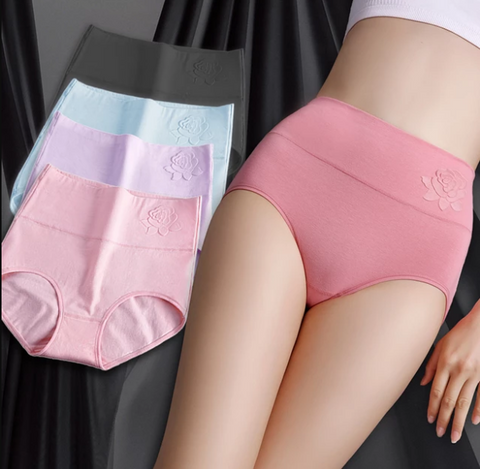 ROSE Embossed Ladies Underwear Breathable || High Waist Briefs || Multicolor
