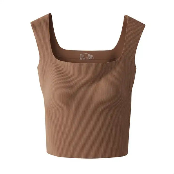 Square Neck Threaded Tank Top with Removable Pads